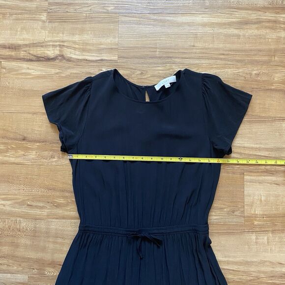 LOFT S Black Godet Flounce Ruffle Viscose Blouson Pleated Swing Dress Whimsigoth - Picture 12 of 16